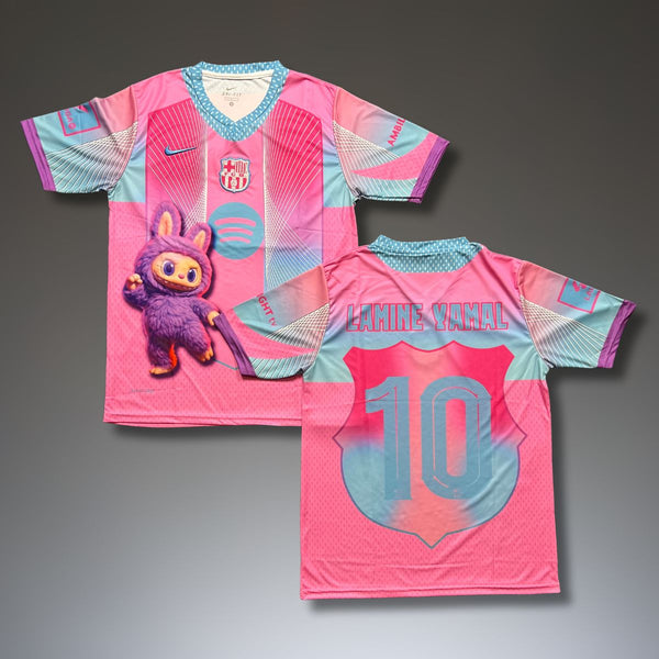 Ανδρική φανέλα ποδοσφαίρου Μπαρτσελόνα, Γιαμάλ. Ειδική ροζ έκδοση Λαμπούμπου
